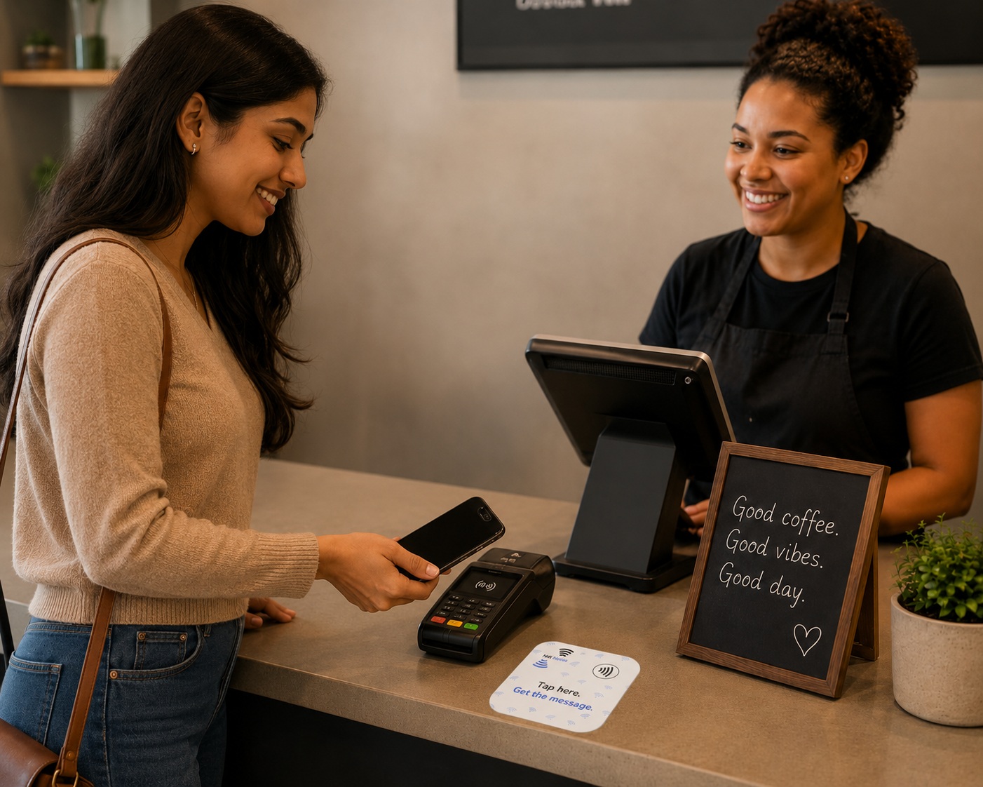 A market stall using Nifi Notes, with a Nifi Note on the counter